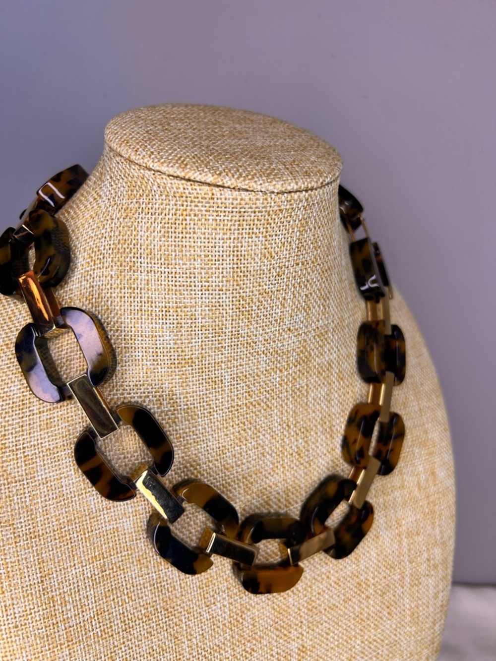 J. CREW Lucite Tortoise with Gold Tone Chain Link Necklace - Picture 2 of 7